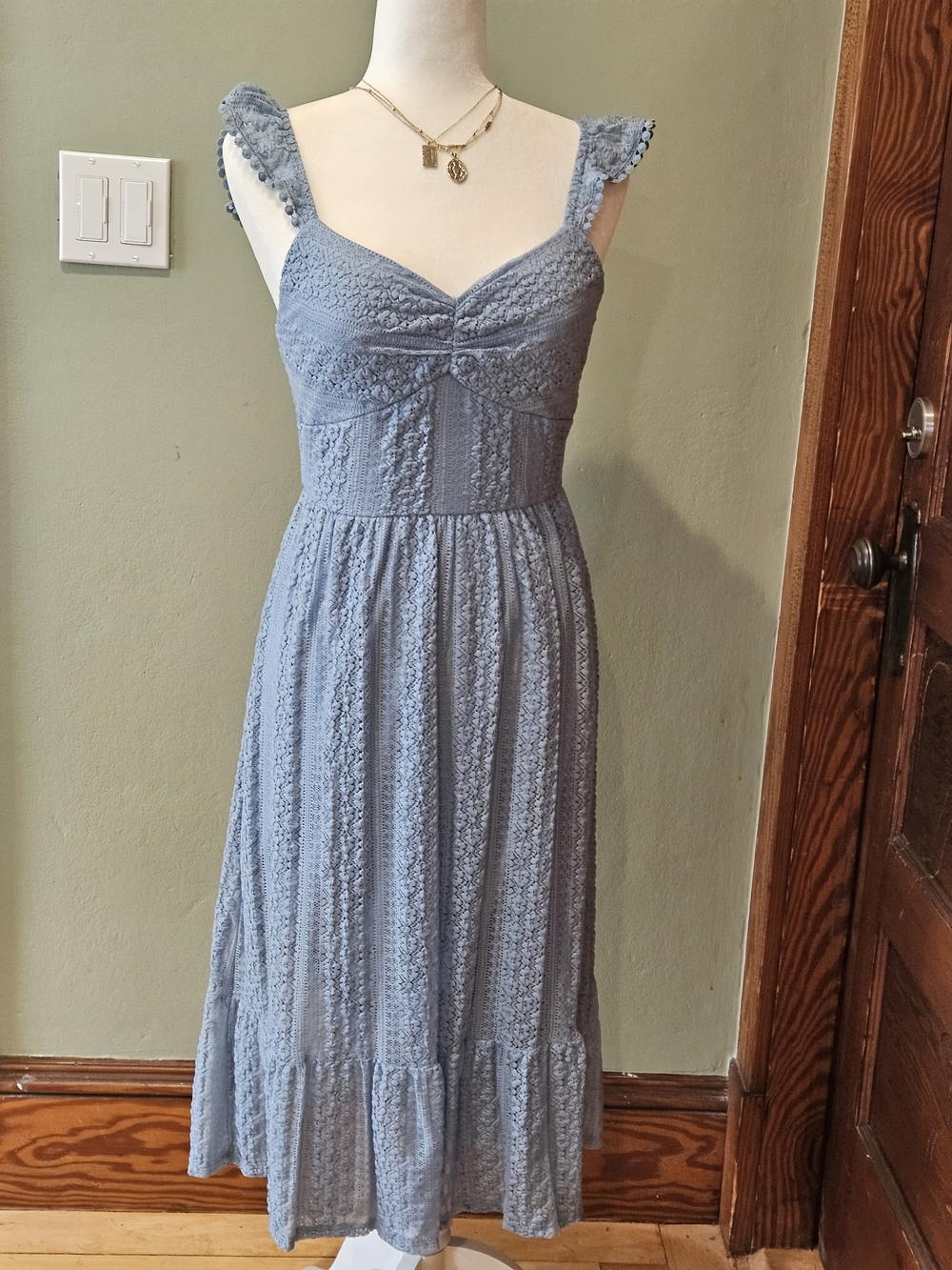 Lily Rose Dusty Blue Lace Midi Dress